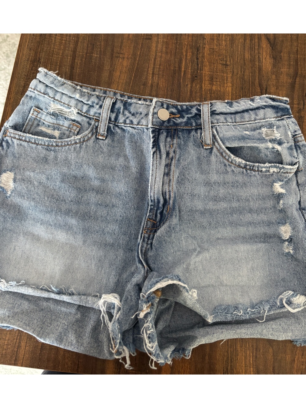 Light Blue Distressed Jean Shorts